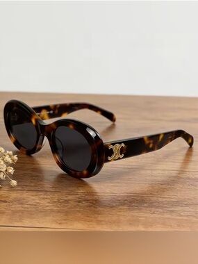 Macy's Tortoiseshell Round Sunglasses with Gold Emblem
